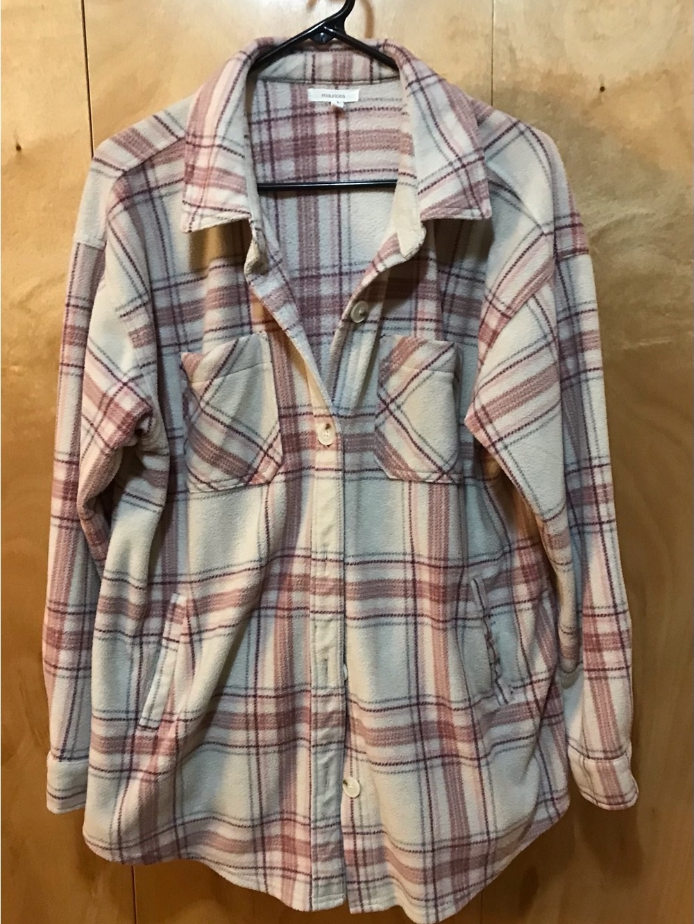 Maurices Cream and Mauve Plaid Shacket